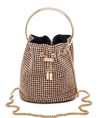 Rhinestone Iconic Bucket Swing Clutch Bag 8011 PEACH